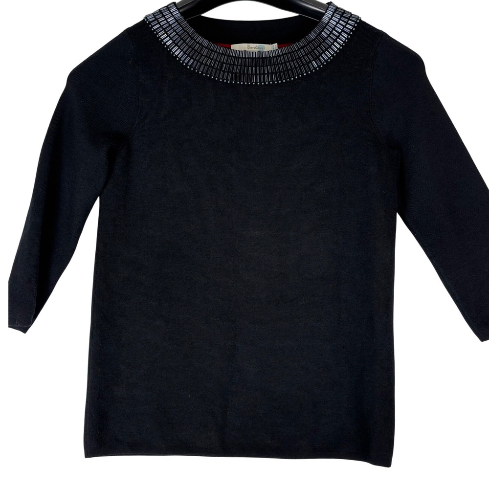 Boden Womens Sweater‎ Size 6 Black Beaded Wool Blend Holiday Chic Luxury Sparkle